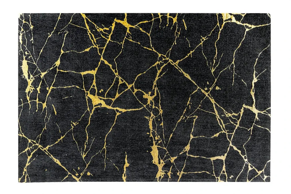 Covor din Poliester Negru/Auriu L240cm Marble