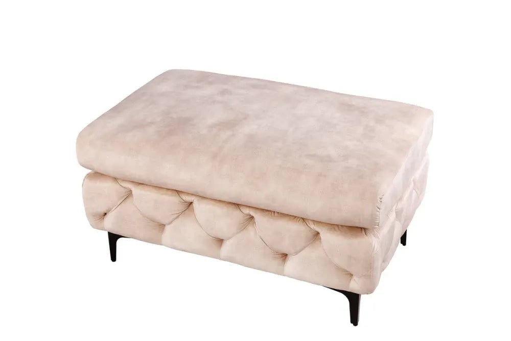 Puf din Metal Negru si Catifea Bej H45xL92cm Modern Barock
