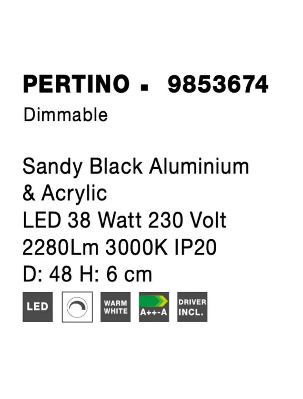 Plafoniera din Aluminiu Negru H6xL48cm IP20 40W 2554lm 3000k PERTINO