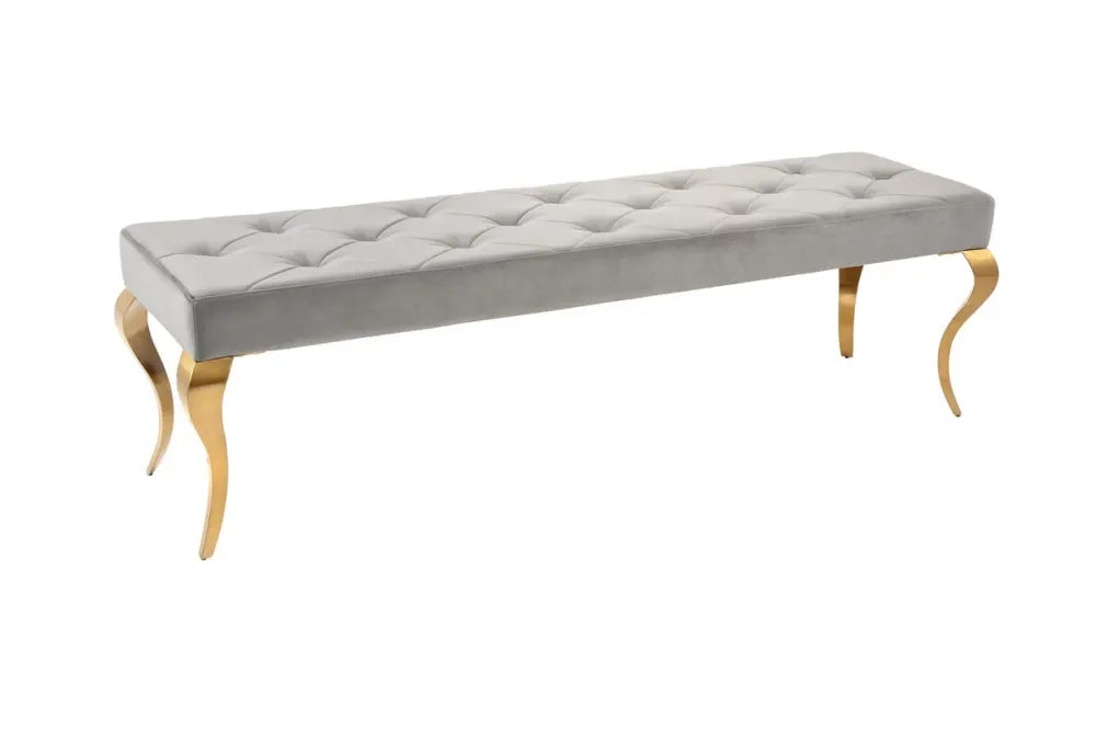 Bancheta din Otel inoxidabil Auriu si Catifea Gri H50xL172cm Modern Barock