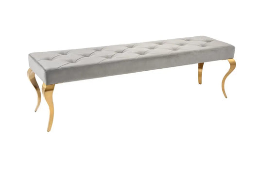 Bancheta din Otel inoxidabil Auriu si Catifea Gri H50xL172cm Modern Barock