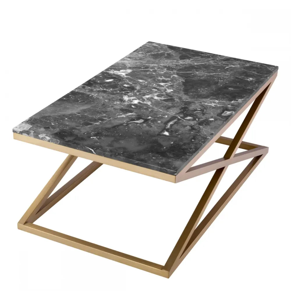 Masuta de cafea Dreptunghiulara din Otel inoxidabil Alama si Marmura Gri L120xl70cm Criss Cross Eichholtz