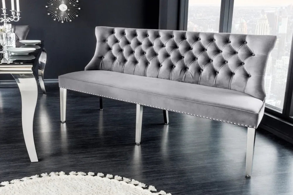 Banca din Otel inoxidabil Argintiu si Catifea Gri H98xL164cm Castle delux