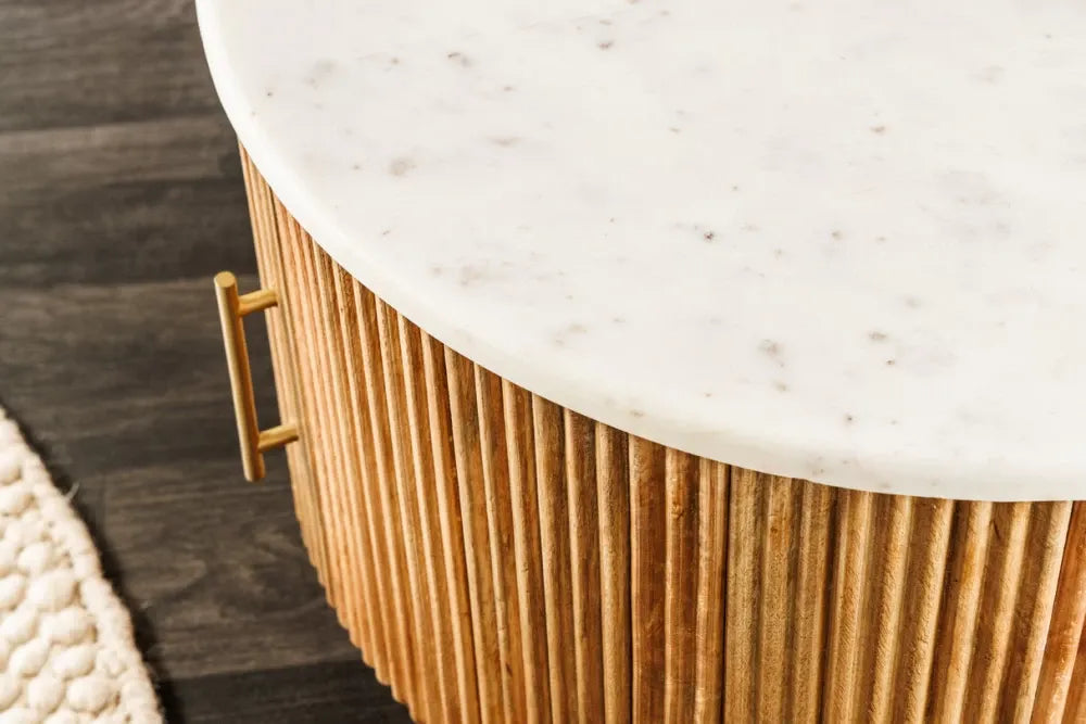Masuta de cafea din Marmura Alb si Lemn de mango Maro LxH40cm Tres chic