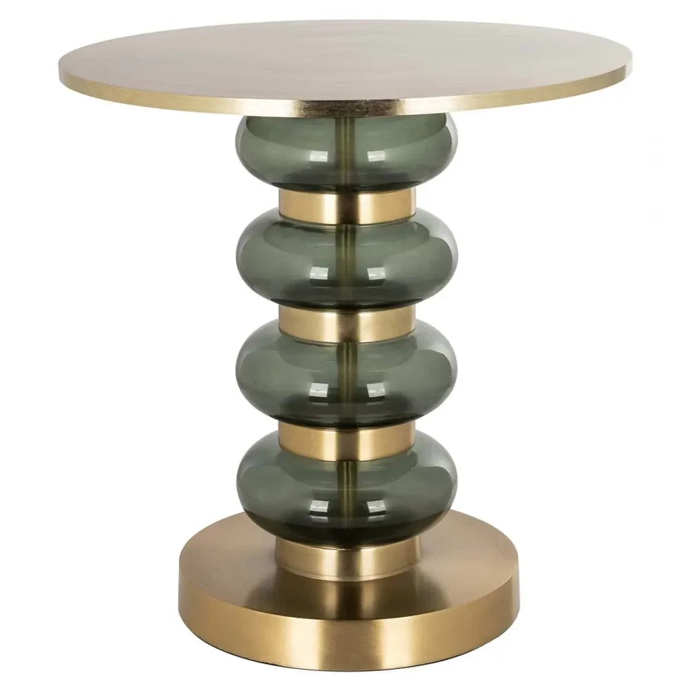 Masuta laterala Rotunda din Aluminiu/Sticla Auriu/Verde D45xH45cm Dalina