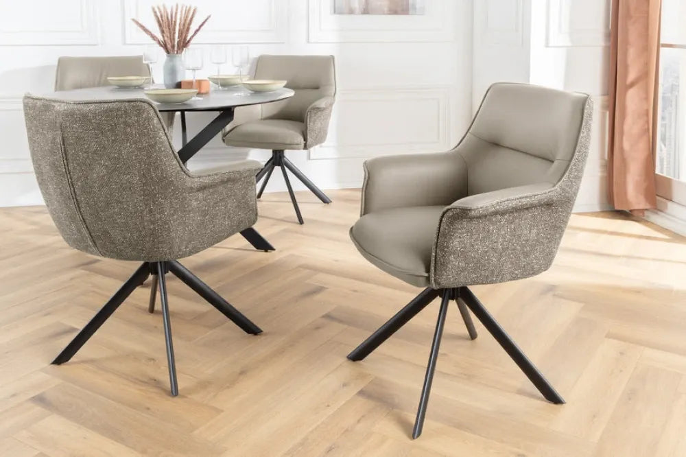 Set 2 scaune rotative tapitat cu Piele/Stofa Grej taupe si picioare din Metal Negru H87xL68xA68cm LE GRAND