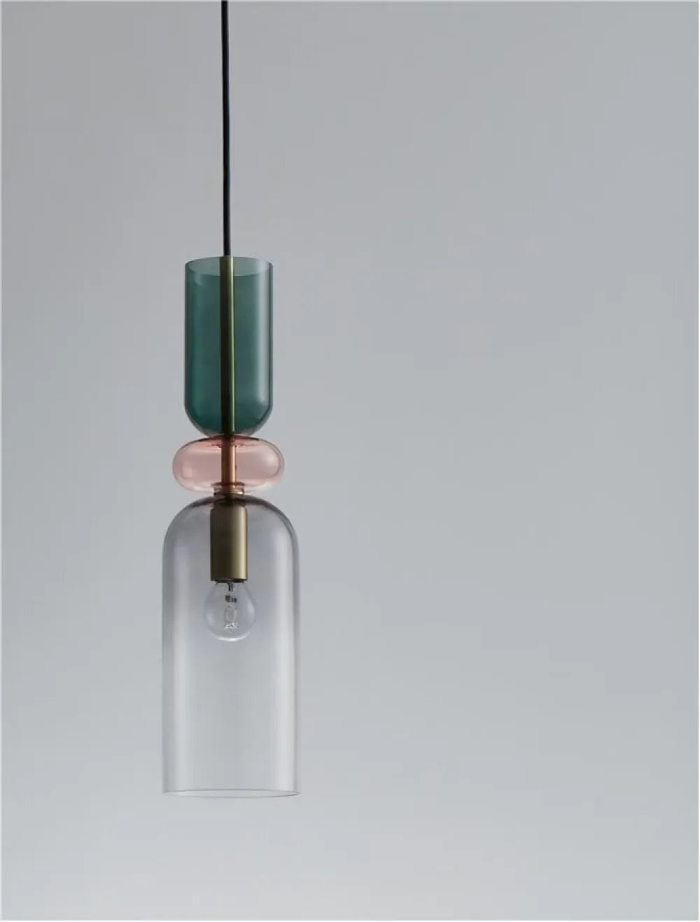 Pendul structura din Metal Negru/Auriu si abajur din Sticla Multicolor H198xL10.8cm IP20 MURANO
