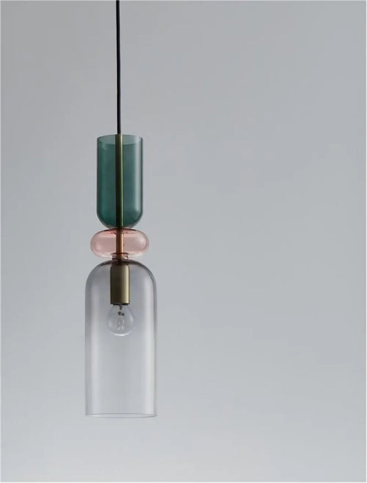 Pendul structura din Metal Negru/Auriu si abajur din Sticla Multicolor H198xL10.8cm IP20 MURANO