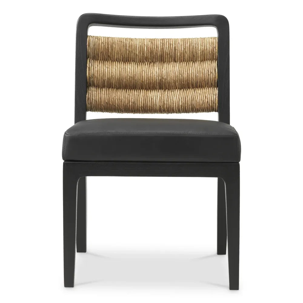 Scaun tapitat cu Piele Negru L56xA63xH85cm Luberon Eichholtz