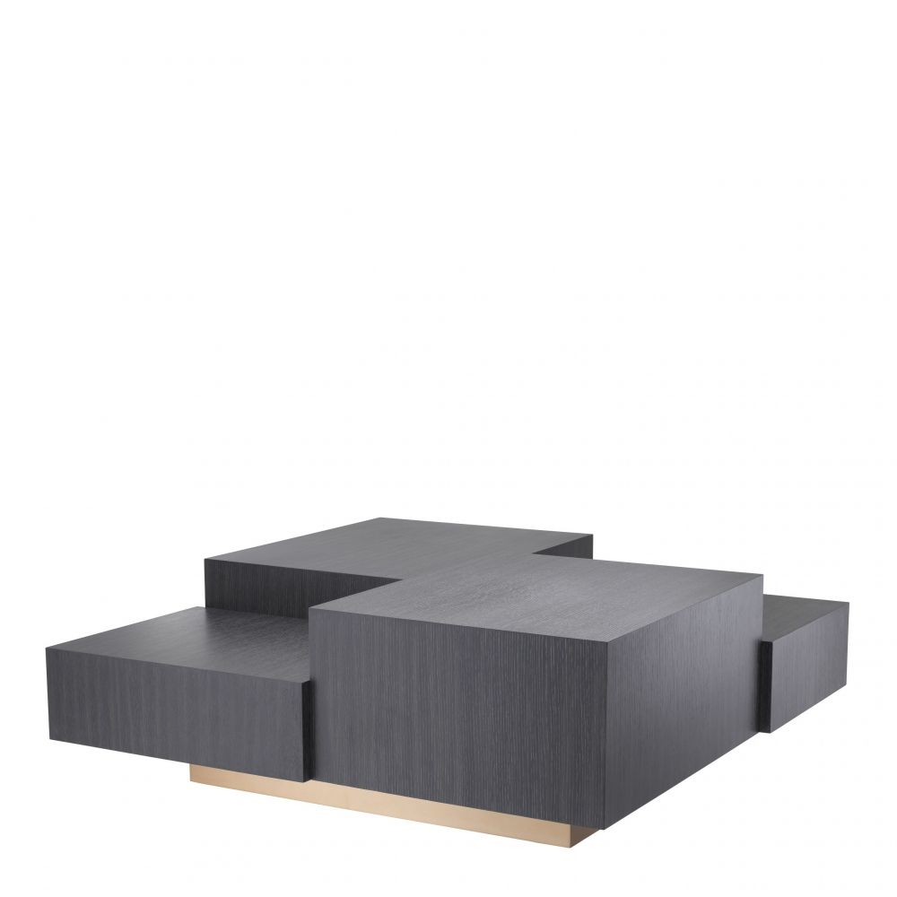 Masuta de cafea Patrata din Otel inoxidabil si Furnir de stejar Auriu/Negru L114xH40cm Nerone