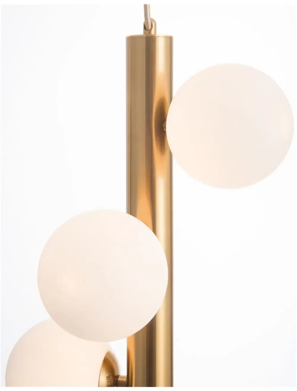 Pendul 5 becuri structura din Metal Alama antichizata si abajur din Sticla Alb H150xL31.5cm IP20 JAKLIN