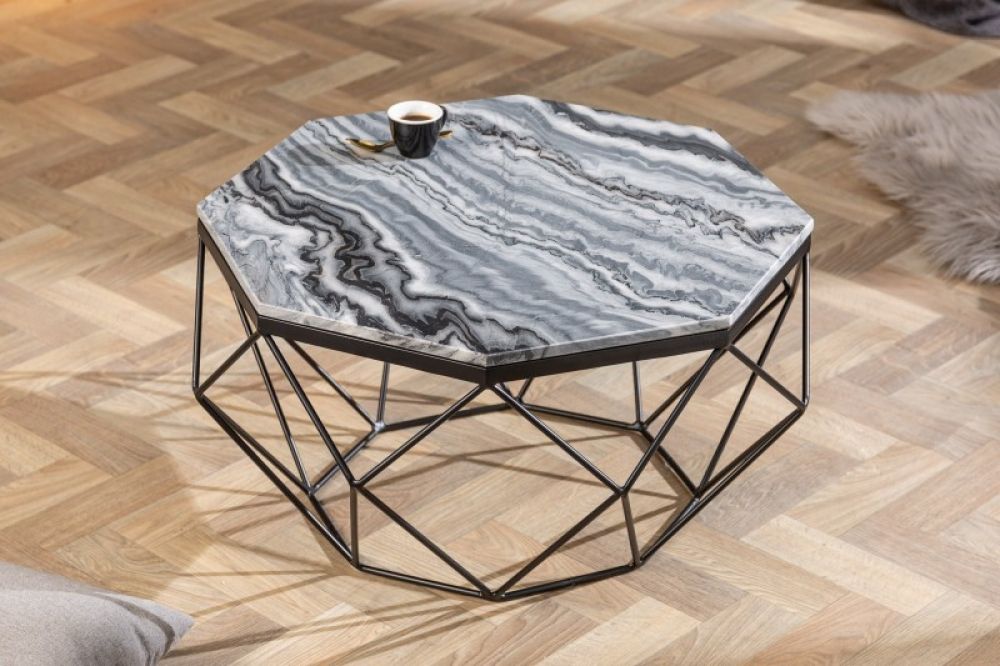 Masuta de cafea asimetrica din marmura si Metal Gri/Negru L69xH38cm Diamond