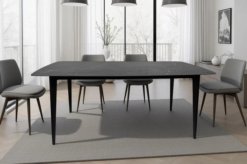 Masa din Ceramica Negru antracit si Metal Negru L180xH76cm Milano