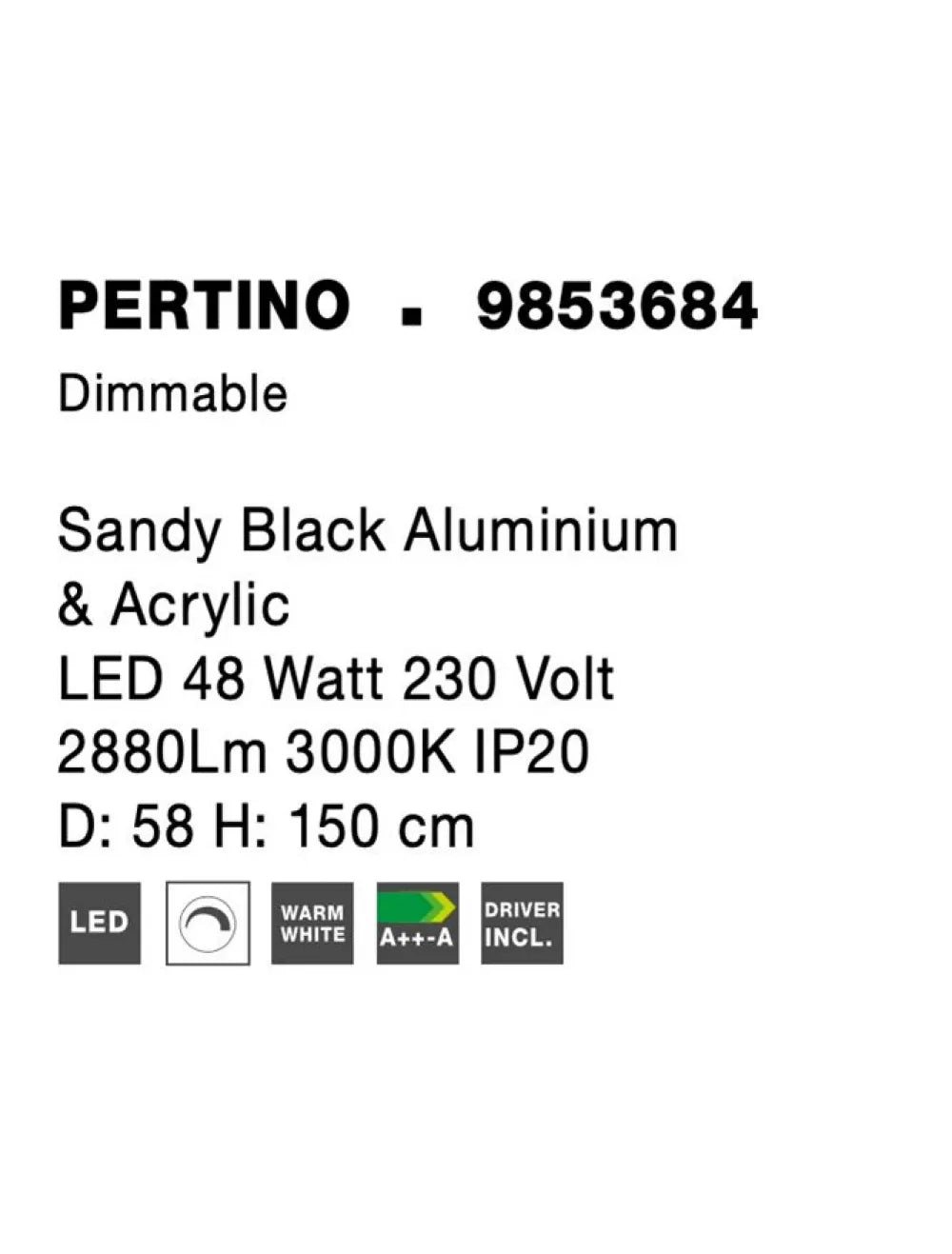 Lustra din Aluminiu Negru H150xL58cm IP20 48W 2880lm 3000k PERTINO