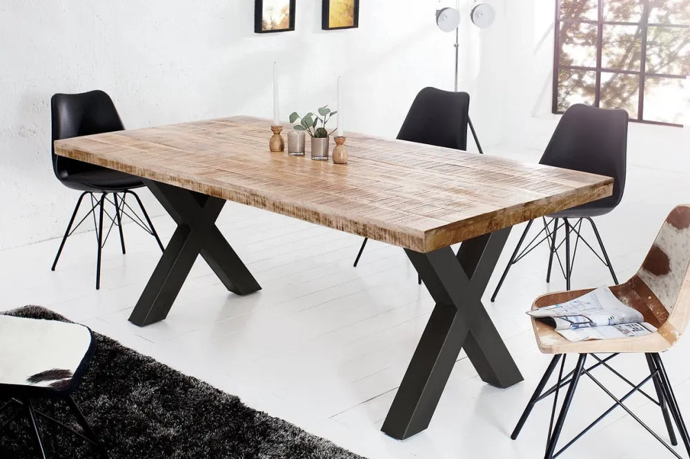 Masa din Lemn de mango Maro si Metal Negru L200xH77cm Iron craft