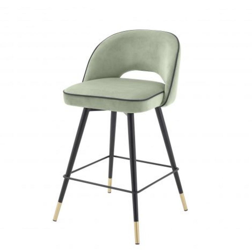 Set 2 scaune de insula rotative tapitat cu Catifea Verde cu picioare din Metal Negru/Auriu H93xL51xA52cm Cliff