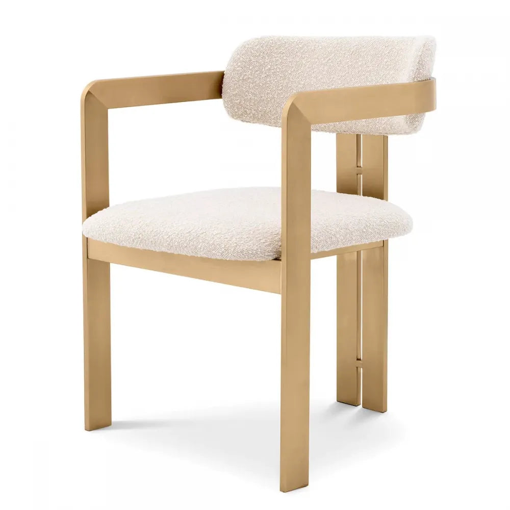 Scaun tapitat cu Stofa boucle Crem cu picioare din Metal Alama H80xL57.5xA59cm Donato Eichholtz