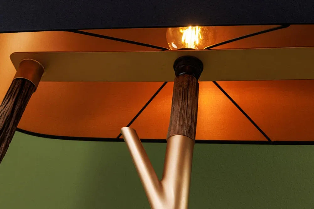 Lampa de podea din Metal/Lemn Auriu/Maro si Textil Negru L70xH154cm JEWELRY