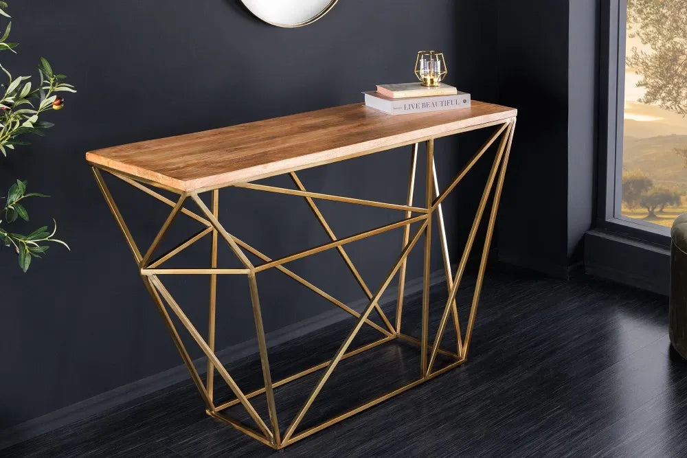 Consola din Lemn de mango Maro si Metal Alama L119xH78cm DIAMOND