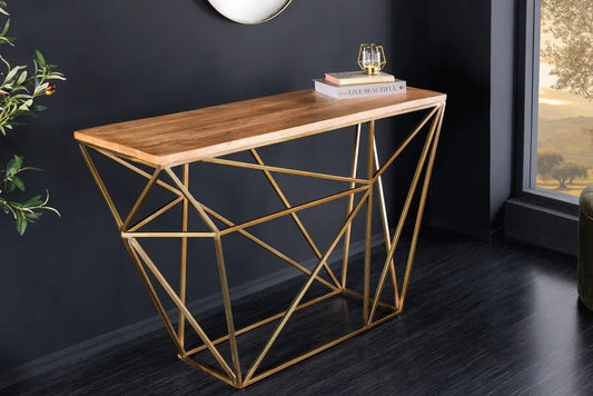 Consola din Lemn de mango Maro si Metal Alama L119xH78cm DIAMOND