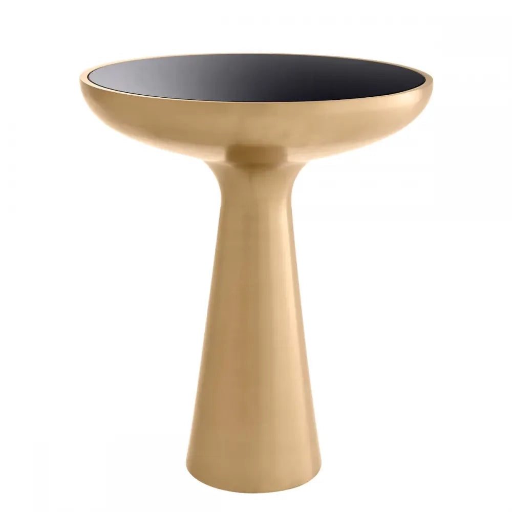 Masuta laterala Rotunda din Otel inoxidabil Alama si Sticla securizata Negru D50xH60cm Lindos Eichholtz