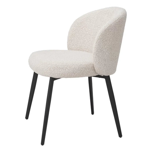Set 2 scaune tapitat cu Stofa boucle Crem cu picioare din Metal Negru H79xL56xA58cm Lloyd Eichholtz