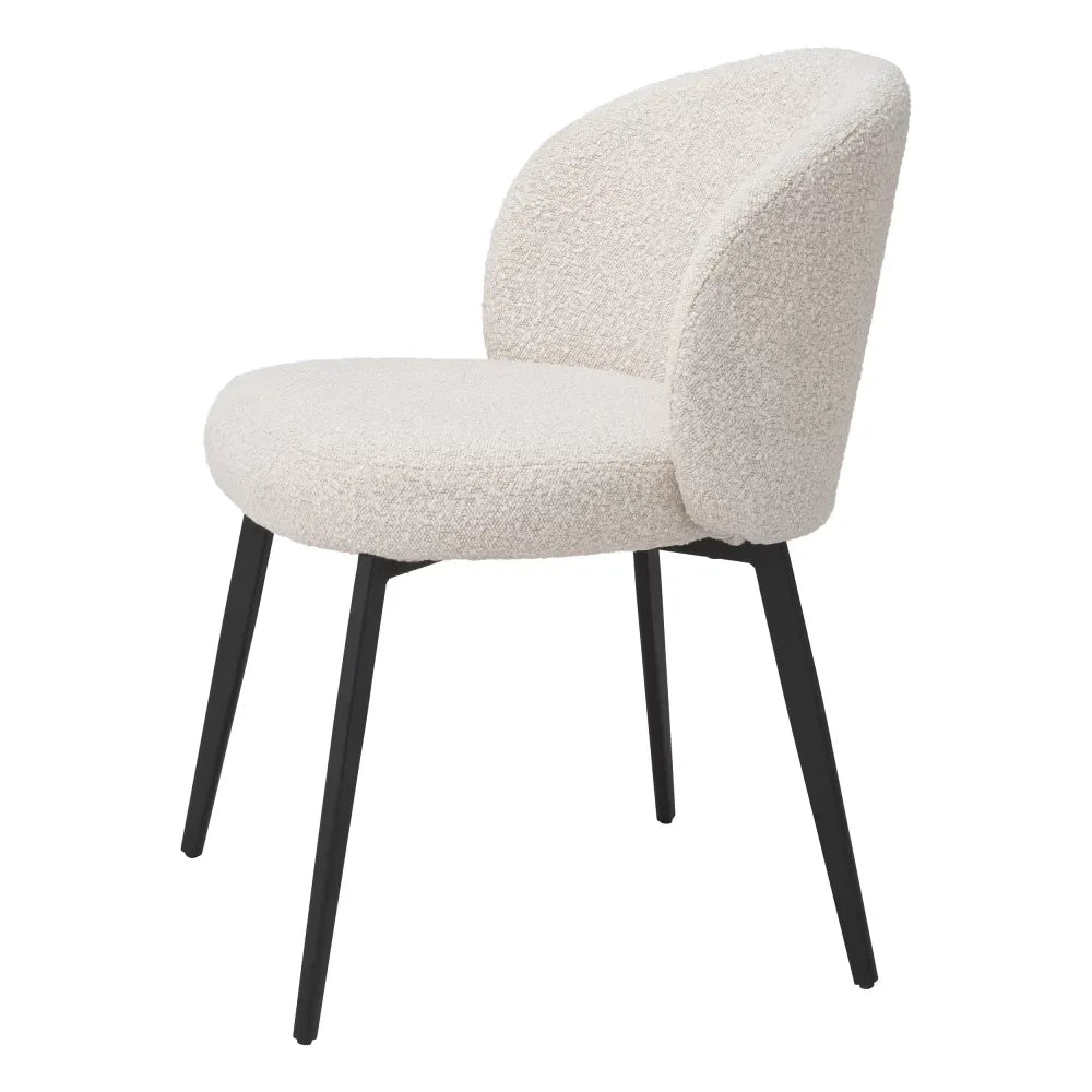 Set 2 scaune tapitat cu Stofa boucle Crem cu picioare din Metal Negru H79xL56xA58cm Lloyd Eichholtz