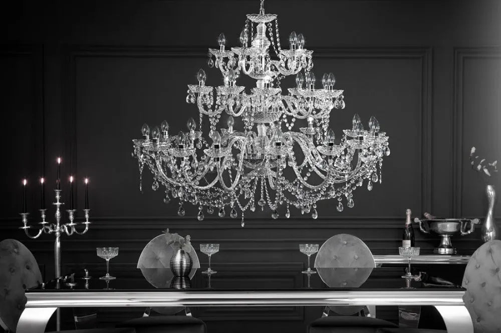 Candelabru din Metal Argintiu si Acrilic Transparent D120xH110cm Diamonds