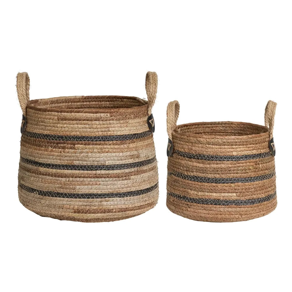 Set 2 cosuri depozitare impletite natural Maro/Negru H21,5/28,5xD30,5/39cm Erba