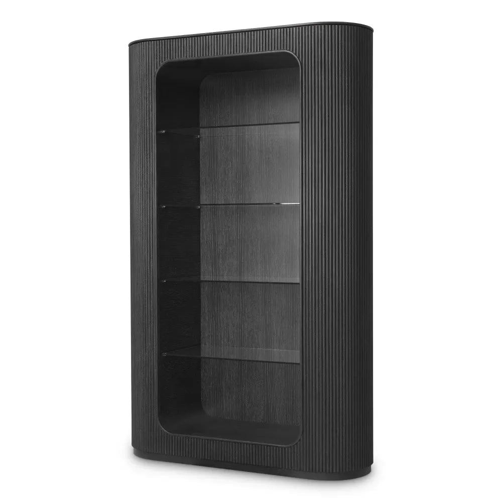 Biblioteca din Sticla Transparent si Furnir de stejar Gri carbune L130xH212cm Bogota Eichholtz