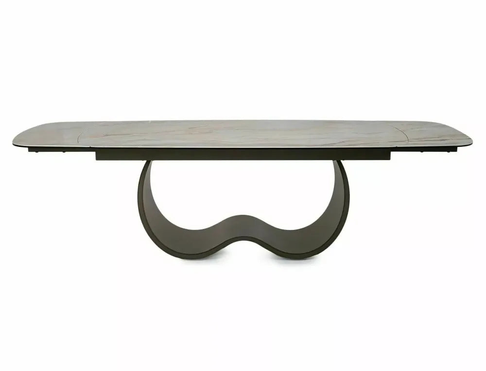 Masa extensibila din Metal Cupru si Sticla securizata+Ceramica Bej lucios L198-274xH76cm Casablanca