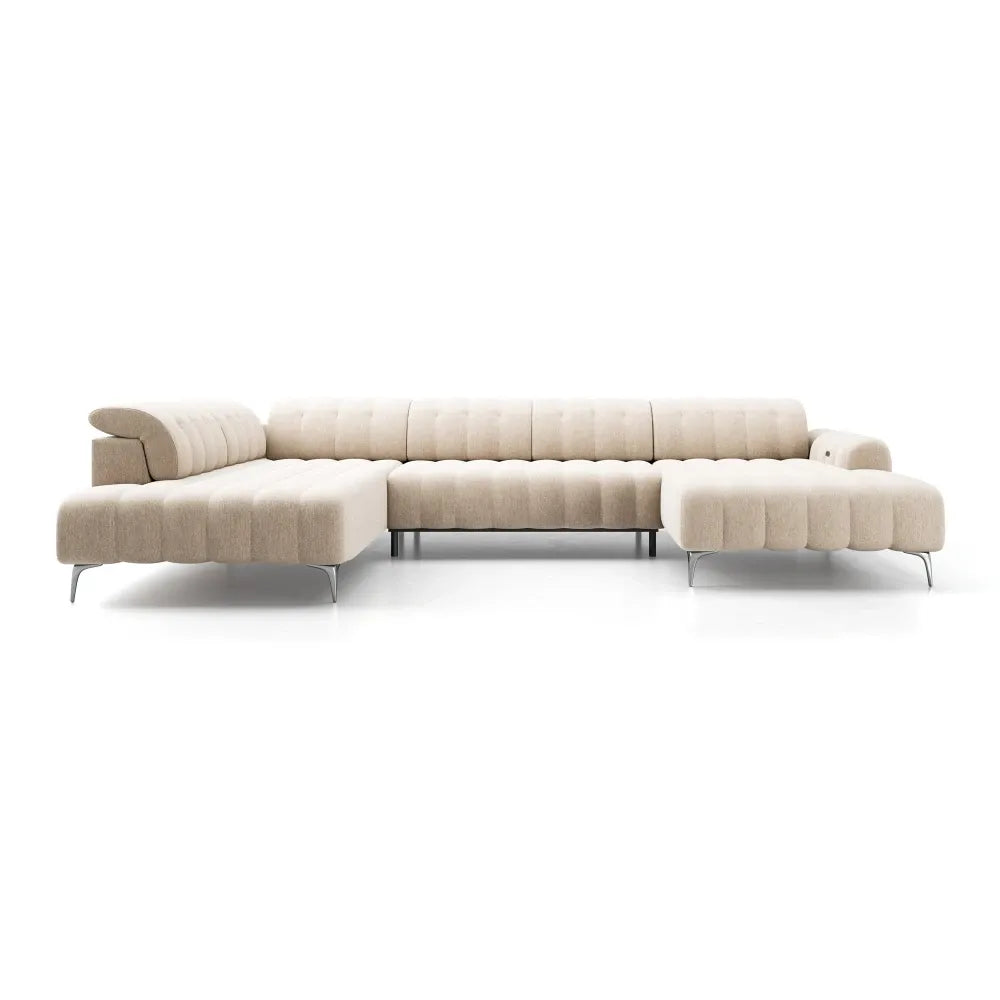Coltar extensibil electric in forma de U tapitat cu Stofa Bej Padova III