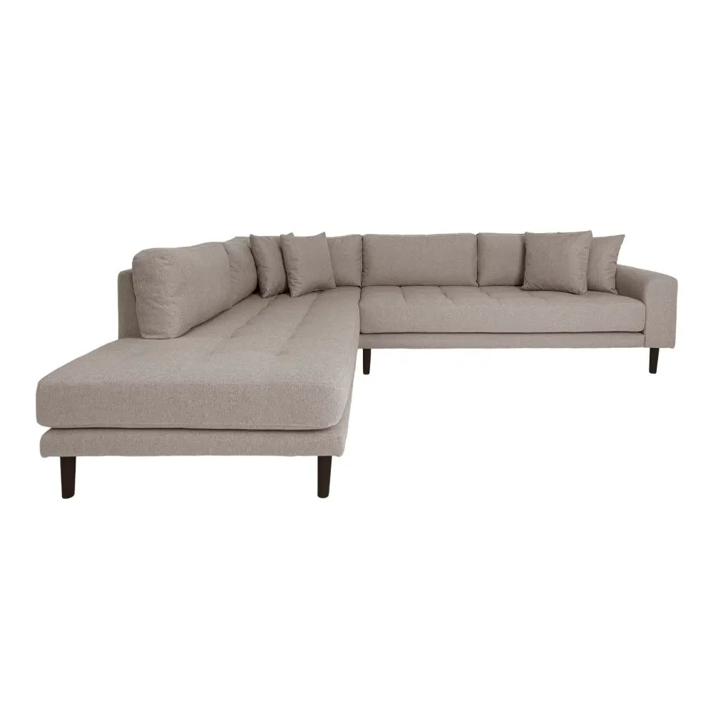 Coltar orientare stanga cu picioare din Lemn de fag negru tapitat cu Stofa Bej L257xH76cm Lido