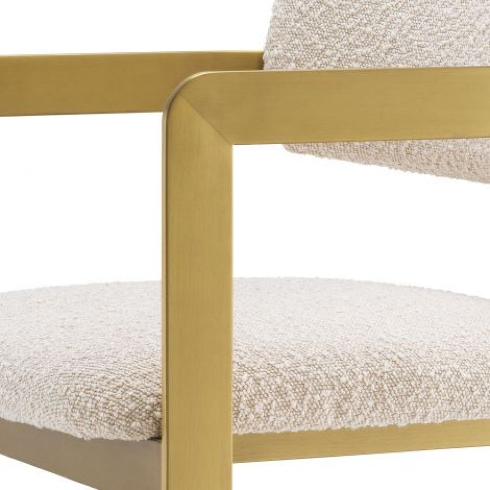 Scaun de insula tapitat cu Boucle Crem cu picioare din Metal Auriu H97xL53xA45cm Donato