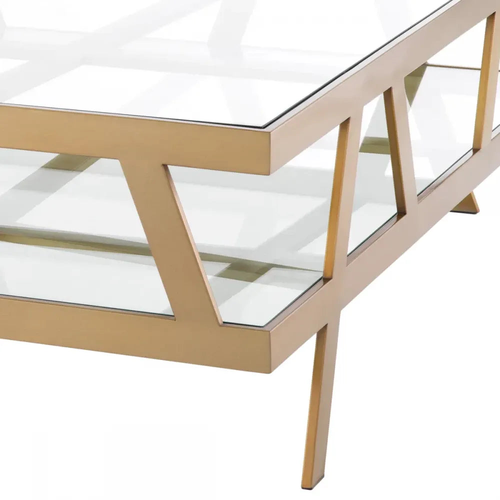 Masuta de cafea Patrata din Otel inoxidabil Alama si Sticla Transparent L110xl110cm Billinghurst Eichholtz