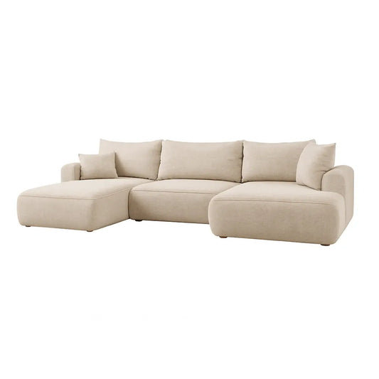 Coltar extensibil catifea vogue bej cu lada depozitare Nubio III 364x159cm