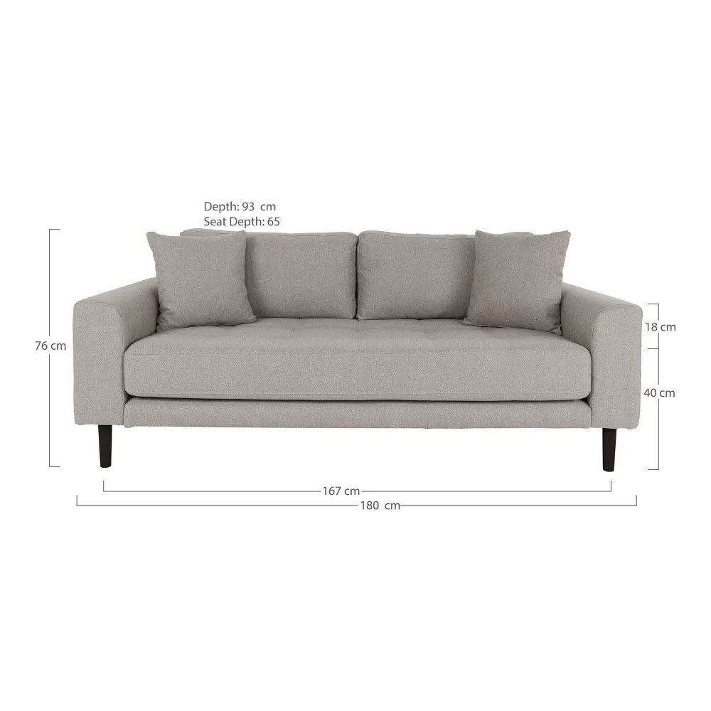 Canapea de 2 locuri cu picioare din lemn de fag negru tapitata cu Stofa Bej L180xH76cm Lido