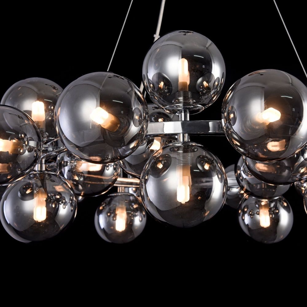 Lustra rotunda cu inaltime reglabila din Sticla Negru cu 25 becuri D69xH136cm Dallas