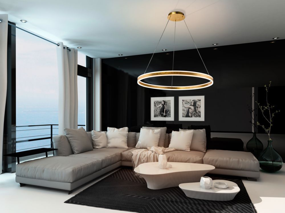 Lustra rotunda cu inaltime reglabila din Aluminiu Auriu cu LED  D100xH150cm Helia