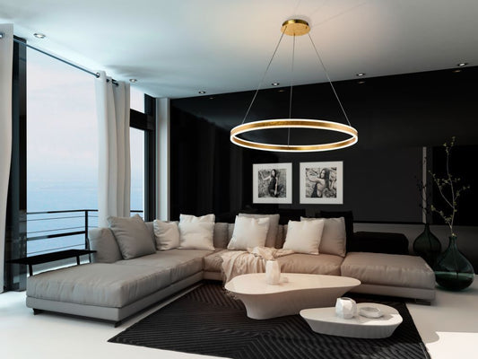 Lustra rotunda cu inaltime reglabila din Aluminiu Auriu cu LED  D100xH150cm Helia