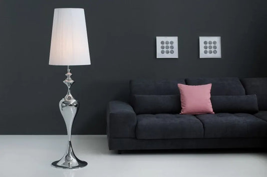 Lampa de podea din Metal Argintiu si Textil Alb H160xD40cm Lucie