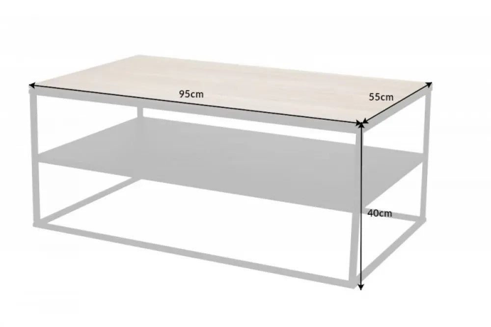 Masuta de cafea Dreptunghiulara din Lemn masiv de stejar Maro si Metal Negru L95xH40cm Apartment