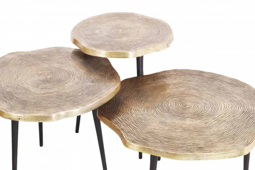 Set 3 masute laterale Asimetrice din Alama Auriu si Metal Negru L39/50/57xH37/43/49cm Organic