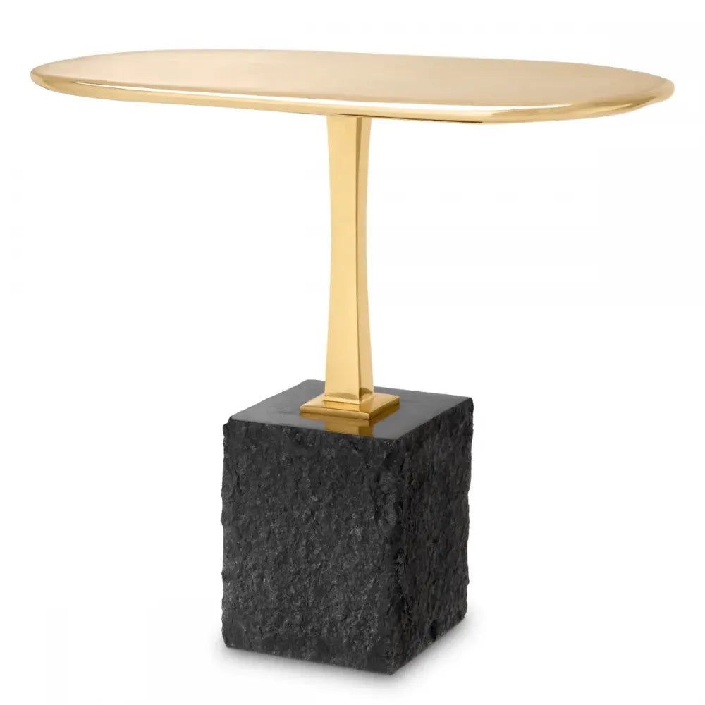 Masuta laterala Ovala din Granit Negru si Alama Auriu L56xl36cm Kayan L Eichholtz