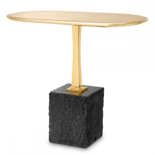 Masuta laterala Ovala din Granit Negru si Alama Auriu L56xl36cm Kayan L Eichholtz