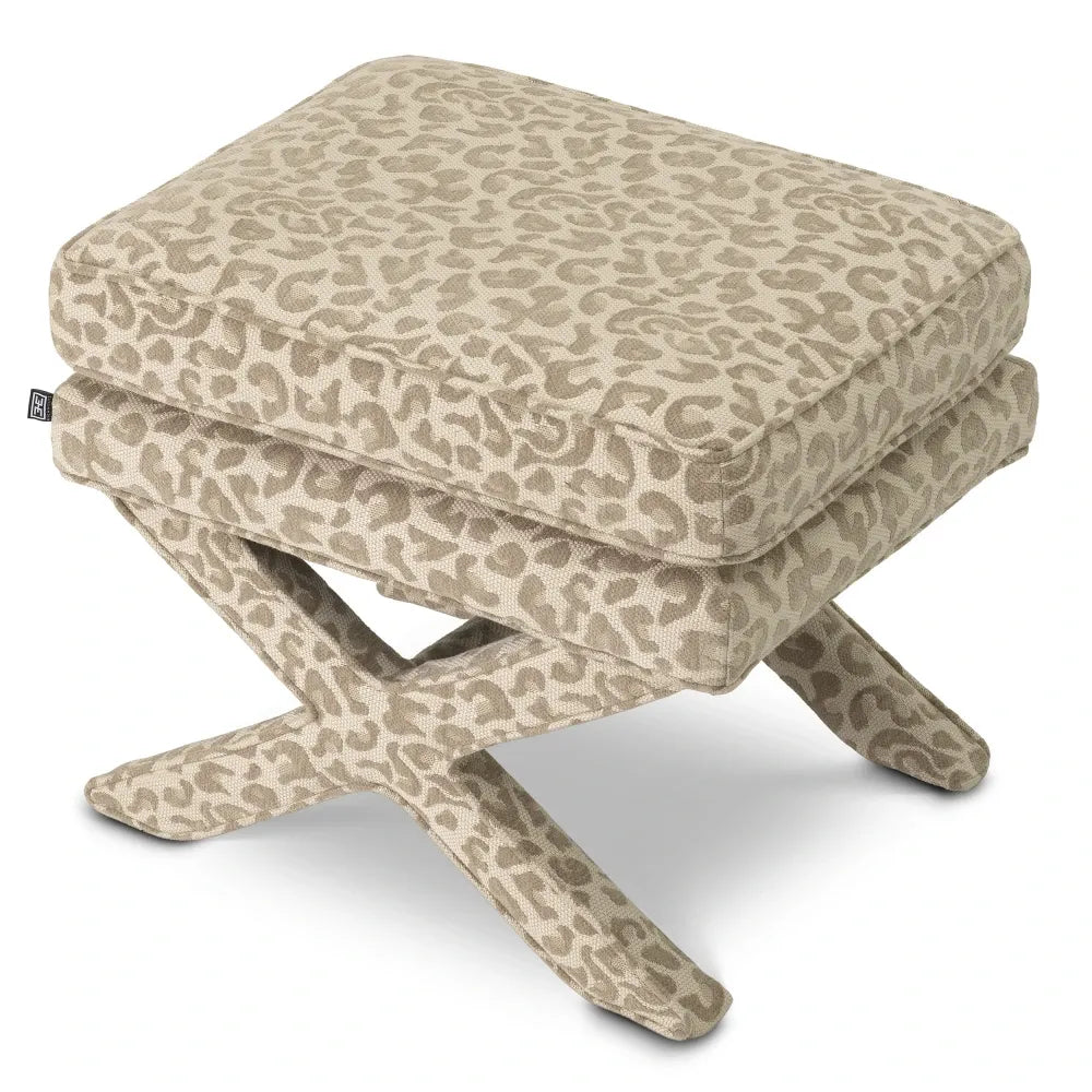 Taburet tapitat cu Stofa leopard Bej L62xA46xH50cm Cordoba Eichholtz