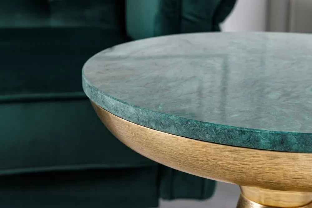 Masuta laterala Rotunda din Marmura Verde si Metal Auriu D40xH57cm Elements