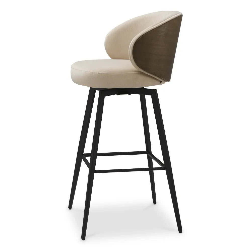 Scaun de bar rotativ tapitat cu Stofa Bej L57xA52xH102cm Camerota Eichholtz