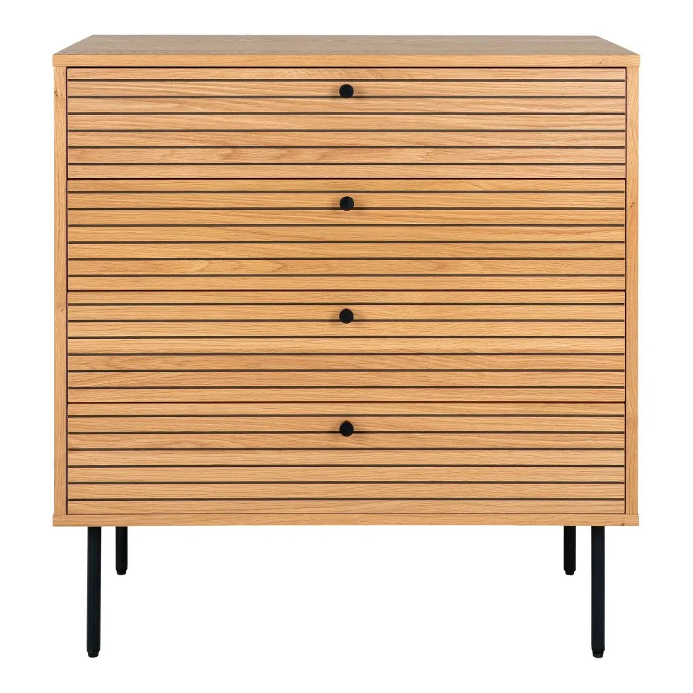 Comoda 4 setare din Furnir de stejar/MDF Maro si Metal Negru L80xH85cm Kyoto