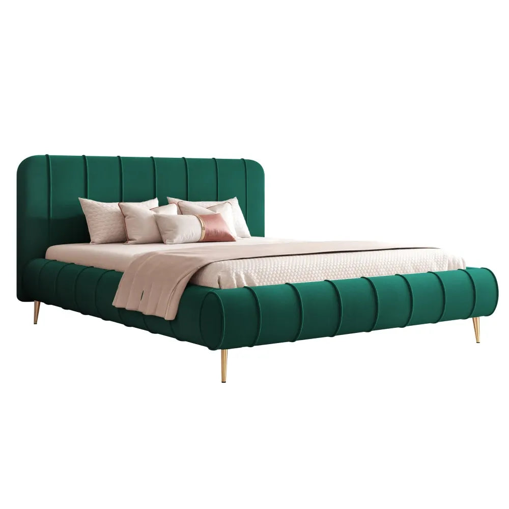 Pat 140 x 200 tapitat cu Catifea Dream velvet Verde smarald Linea